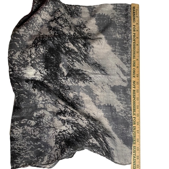 Women’s Graphic Gray, White & Black Tree Scarf With Solid Black Fringe Open Ends - Picture 5 of 8